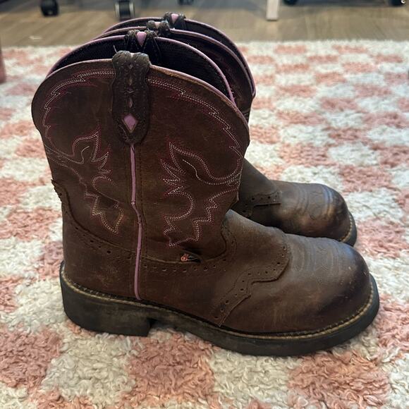 JUSTIN Women’s Wanette Western Steel Toe Work Cowboy Leather Boots - Picture 3 of 10